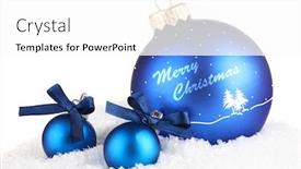  Presentation with white snow - PPT theme enhanced with beautiful blue christmas balls on snow isolated on white background and a white colored foreground