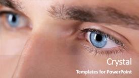  Presentation with blue eyes - Slide deck consisting of beautiful blue man eyes close background and a coral colored foreground