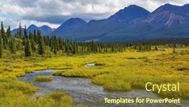  Presentation with mountains - Theme featuring beautiful-blue-river-in-mountains background and a tawny brown colored foreground