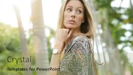  Presentation with bohemian - Slide deck consisting of beautiful bohemian woman posing in exotic setting background and a yellow colored foreground