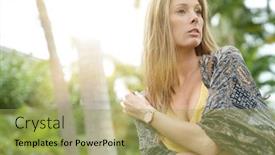  Presentation with bohemian - PPT layouts consisting of beautiful bohemian woman posing in exotic setting background and a yellow colored foreground