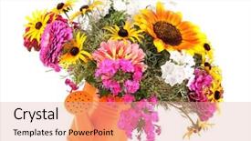  Presentation with bright white - PPT theme featuring beautiful-bouquet-of-bright-flowers background and a coral colored foreground