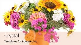  Presentation with bright white - Amazing PPT layouts having beautiful-bouquet-of-bright-flowers backdrop and a gold colored foreground
