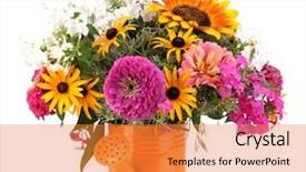  Presentation with bright white - Audience pleasing presentation consisting of beautiful-bouquet-of-bright-flowers backdrop and a gold colored foreground