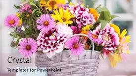  Presentation with bright - Cool new PPT theme with beautiful bouquet of bright flowers backdrop and a coral colored foreground