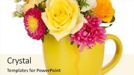  Presentation with bright white - Colorful slide set enhanced with beautiful bouquet of bright flowers backdrop and a yellow colored foreground