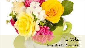  Presentation with bright white - Audience pleasing presentation theme consisting of beautiful bouquet of bright flowers in color mug isolated on white backdrop and a yellow colored foreground