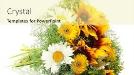  Presentation with bright white - Slides enhanced with beautiful bouquet of bright wildflowers isolated on white background and a blonde colored foreground