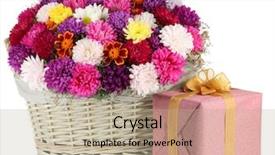  Presentation with wicker - Slide deck with beautiful bouquet of chrysanthemums in wicker basket isolated on white background and a mint green colored foreground