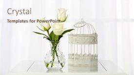  Presentation with flowers vase - PPT theme enhanced with beautiful bouquet of flowers in vase on window background background and a sky blue colored foreground