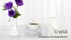  Presentation with flowers vase - Presentation theme having beautiful bouquet of flowers in vase on window background background and a light gray colored foreground