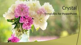  Presentation with blurred flowers - PPT theme featuring beautiful bouquet of peony flowers on blurred natural background background and a mint green colored foreground