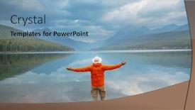  Presentation with spectacular - PPT theme featuring beautiful-bowman-lake-with-reflection background and a light blue colored foreground