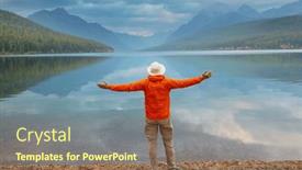  Presentation with montana - Presentation design with beautiful-bowman-lake-with-reflection background and a violet colored foreground