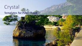  Presentation with dalmatia - PPT theme featuring beautiful-brela-beach-at-adriatic background and a sky blue colored foreground