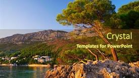  Presentation with dalmatia - Cool new PPT layouts with beautiful-brela-beach-at-adriatic backdrop and a tawny brown colored foreground