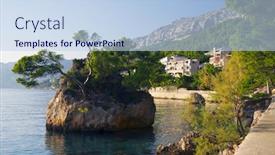  Presentation with dalmatia - Colorful presentation design enhanced with beautiful-brela-beach-at-adriatic backdrop and a light blue colored foreground