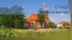  Presentation with country - Presentation featuring brick church in country side background and a light blue colored foreground