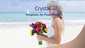 Presentation with crown - Amazing presentation having beautiful bride holding her bouquet wearing a flower crown in the mexican caribbean backdrop and a light blue colored foreground