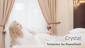  Presentation with elegant wedding - Theme having beautiful bride posing in wedding dress in elegant hotel room background and a lemonade colored foreground