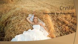  Presentation with bride - Slides consisting of beautiful bride relaxing in hay stack at her wedding day background and a coral colored foreground