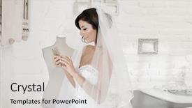  Presentation with amsterdam historical beautiful view - Amazing PPT theme having beautiful bride using mobilephone side backdrop and a light gray colored foreground