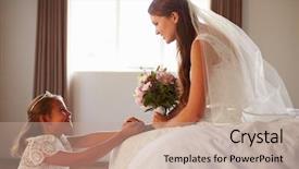  Presentation with bride - Audience pleasing PPT layouts consisting of beautiful bride with bridesmaid in bedroom backdrop and a coral colored foreground