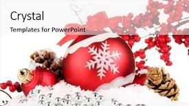  Presentation with white snow - Presentation theme consisting of beautiful bright christmas balls on snow isolated on white background and a sky blue colored foreground