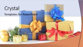  Presentation with christmas gift wrap - PPT theme with beautiful bright gifts and christmas background and a light blue colored foreground