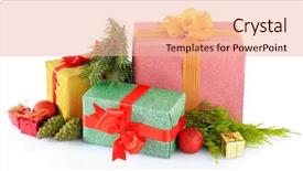  Presentation with decor - Cool new slides with beautiful bright gifts and christmas decor isolated on white backdrop and a lemonade colored foreground