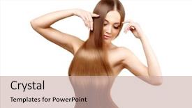  Presentation with hair salon - Beautiful theme featuring beautiful brown - long hair hairstyle hair salon backdrop and a soft green colored foreground
