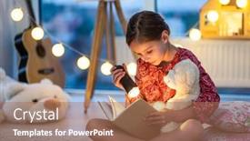  Presentation with fairy tale children child - Cool new slide deck with beautiful-brown-hair-toddler-girl backdrop and a coral colored foreground