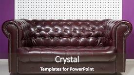  Presentation with brown leather - Cool new slide deck with beautiful brown leather sofa in a room with purple wallpaper backdrop and a tawny brown colored foreground