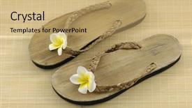  Presentation with brown bear baby shoes - Cool new presentation with beautiful brown slippers with frangipani backdrop and a coral colored foreground