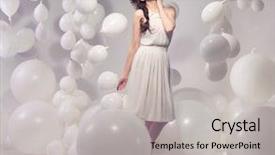  Presentation with balloon - Presentation design featuring beautiful brunette beauty on balloon background and a light gray colored foreground