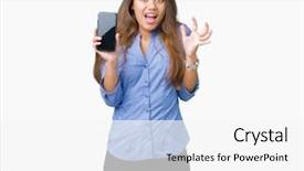  Presentation with young business woman smile show - Amazing slides having beautiful brunette business woman showing backdrop and a  colored foreground