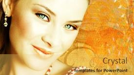  Presentation with shapes - Amazing PPT theme having beautiful-brunette-close-up backdrop and a yellow colored foreground