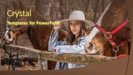  Presentation with cowgirl - Presentation theme with beautiful-brunette-cowgirl-poses background and a tawny brown colored foreground