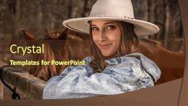  Presentation with cowgirl - Presentation theme featuring beautiful-brunette-cowgirl-poses background and a tawny brown colored foreground