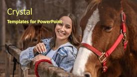  Presentation with cowgirl - Slides with beautiful-brunette-cowgirl-poses background and a tawny brown colored foreground