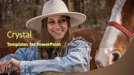  Presentation with cowgirl - Presentation design consisting of beautiful-brunette-cowgirl-poses background and a tawny brown colored foreground
