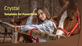  Presentation with cowgirl - Presentation having beautiful-brunette-cowgirl-poses background and a tawny brown colored foreground