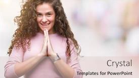 Presentation with praying hands - Slides enhanced with beautiful brunette curly hair young girl wearing pink sweater over isolated background praying with hands together asking for forgiveness smiling confident background and a lemonade colored foreground