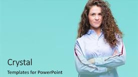  Presentation with curly hair - PPT theme with beautiful brunette curly hair young background and a  colored foreground