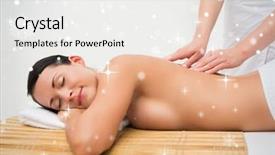  Presentation with falling snow - Slides with beautiful brunette enjoying a back massage against snow falling background and a white colored foreground