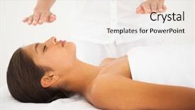  Presentation with reiki - PPT theme featuring beautiful brunette getting reiki therapy background and a white colored foreground