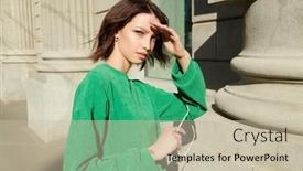  Presentation with city street - Slide set with beautiful-brunette-girl-in-bright background and a mint green colored foreground