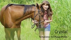  Presentation with horse sillouette - Theme enhanced with beautiful brunette girl with horse background and a yellow colored foreground