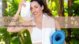  Presentation with exercise mat - PPT layouts with beautiful-brunette-holding-exercise-mat background and a coral colored foreground