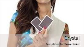  Presentation with playing cards - Slides featuring beautiful brunette holding two playing cards isolated on white background and a lemonade colored foreground